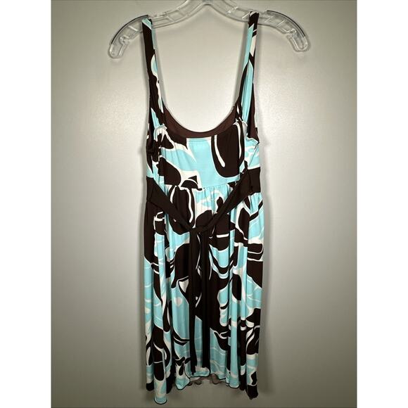 VTG‎ LaBelle Mini Dress L Teal Brown Floral Tie Waist USA Made Y2K Babydoll - Picture 2 of 8